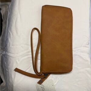 Free People Brown Leather Wristlet Wallet